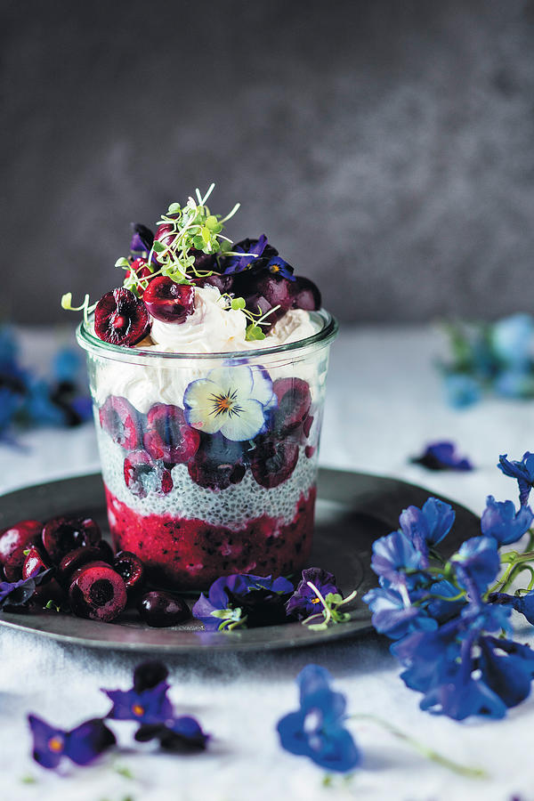 Chia And Cherry Dessert With Mascarpone Photograph by Great Stock!