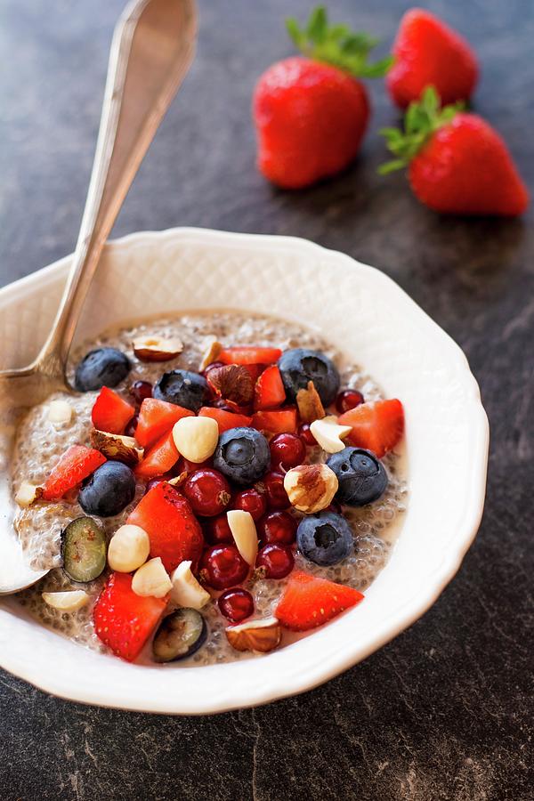 Chia Pudding With Berries And Hazelnuts Photograph by Leah Bethmann