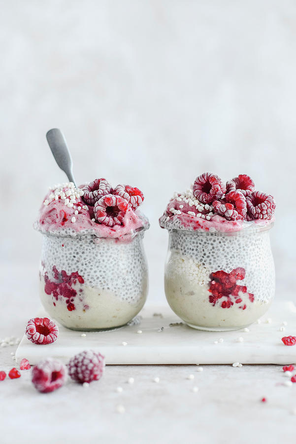 Chia Pudding With Expanded Millet And Frozen Raspberries Photograph by Kasia Wala