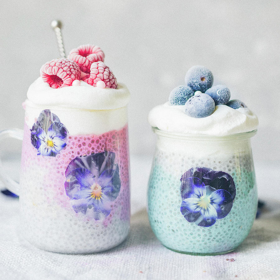 Chia Seeds With Coconut Milk,flower,raspberry And Blueberry Desserts Photograph by Velsberg