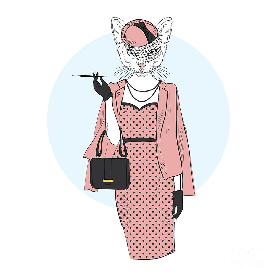 Fancy Digital Art - Chic Cat Woman Furry Art Illustration by Olga angelloz