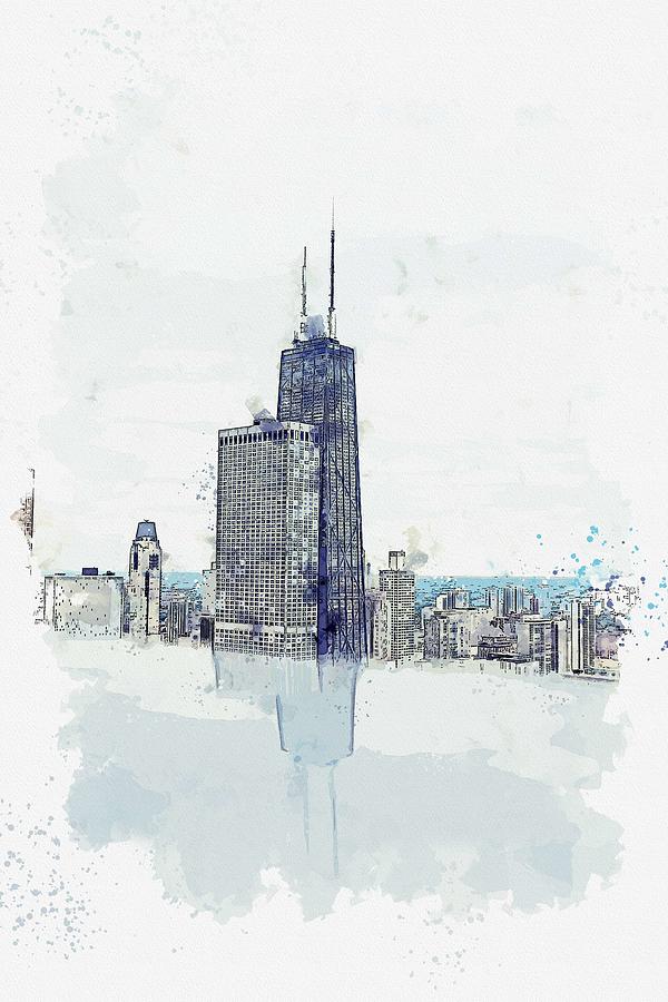 Chicago 59 Watercolor By Ahmet Asar Painting
