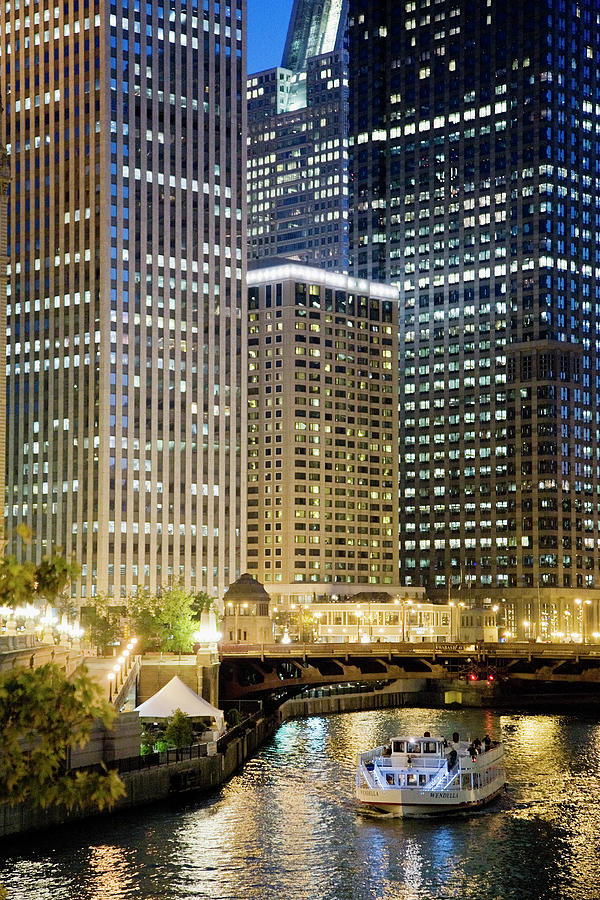 Chicago Photograph - Chicago At Night #2, Chicago 07 - Color by Monte Nagler
