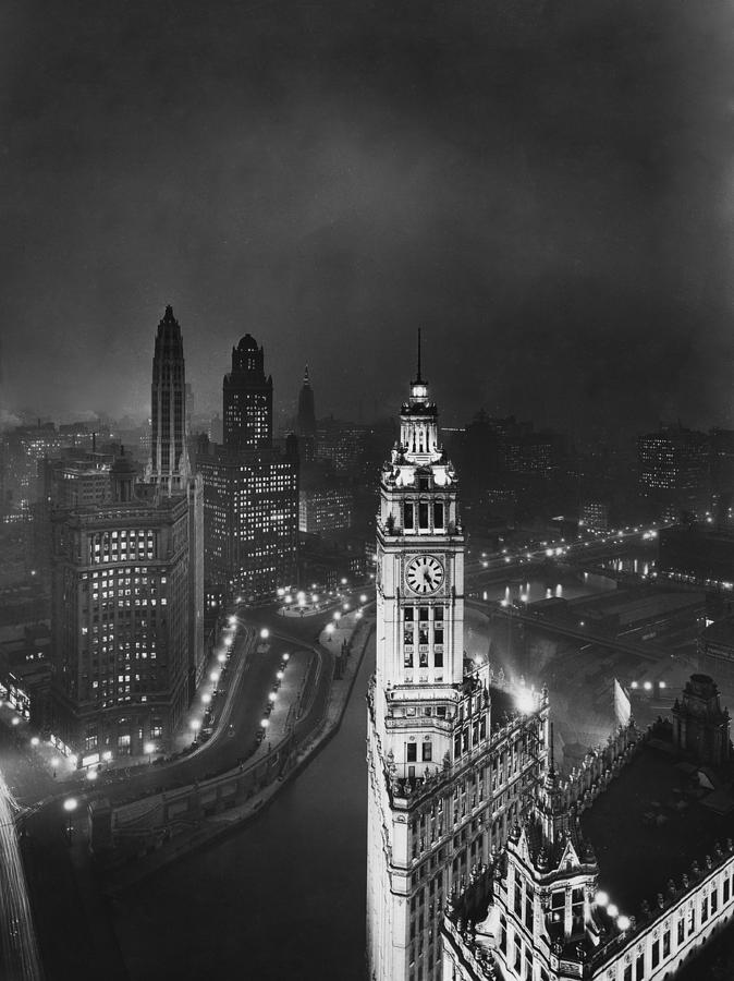 Chicago At Night Photograph by Chicago History Museum