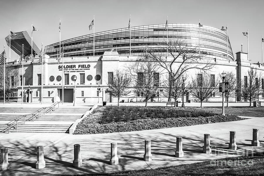 Chicago Bears Soldier Field Black and White Photo Photograph by Paul Velgos
