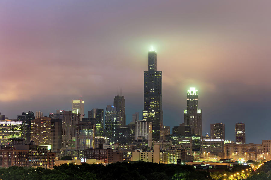 Chicago Photograph - Chicago City Skyline Architecture with Cloudy Skies by Gregory Ballos