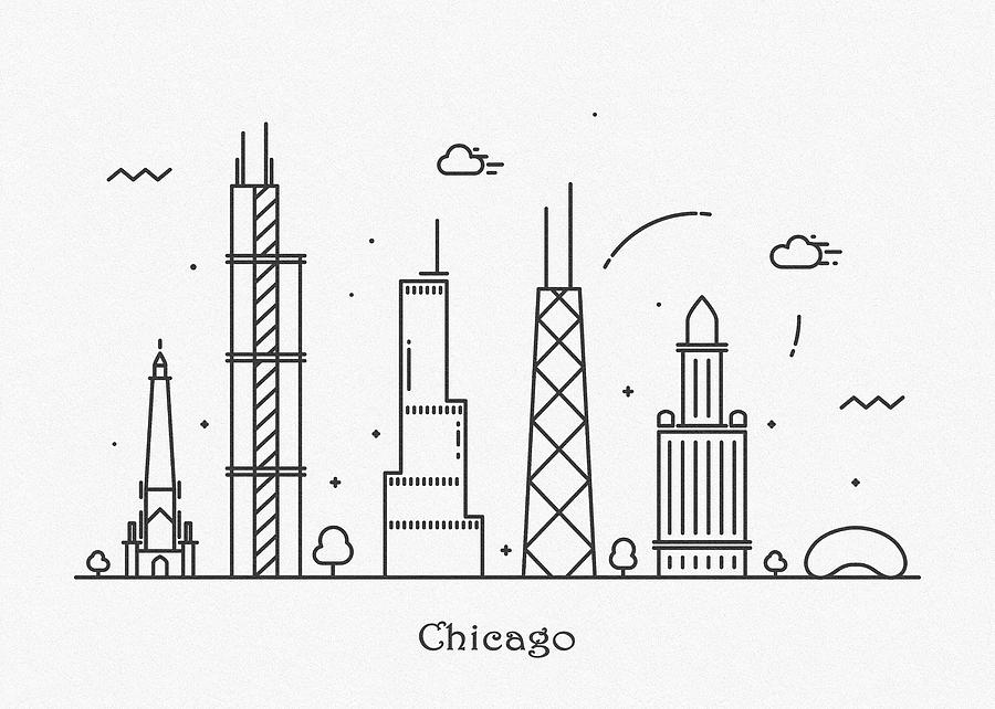 Memento Movie Drawing - Chicago Cityscape Travel Poster by Inspirowl Design