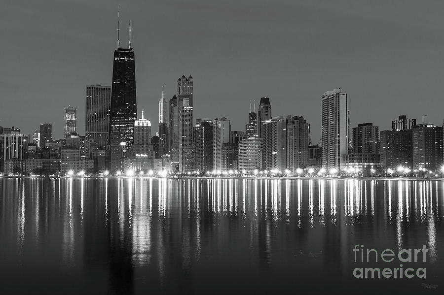 Chicago Dawn Cityscape Grayscale Photograph by Jennifer White