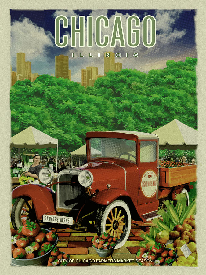 Chicago Mixed Media - Chicago Farmers Market by Old Red Truck