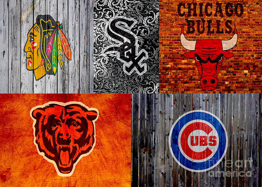 Chicago Sports Teams Poster, Chicago Cubs Bulls Blackhawks White