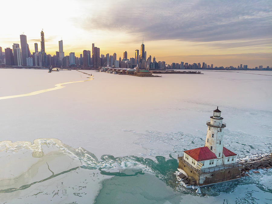 Chicago Harbor Lighthouse and Navy Pier Photograph by Bobby K