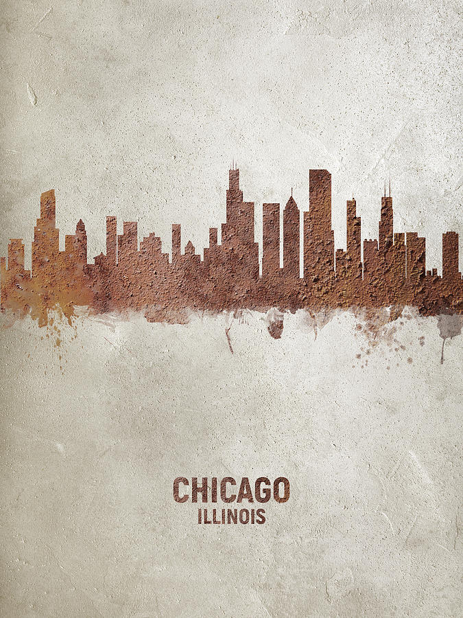 Chicago Digital Art - Chicago Illinois Rust Skyline by Michael Tompsett