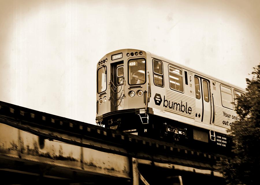 Chicago Metra Sepia Photograph by Mary Pille