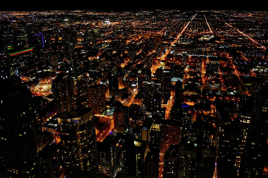 Chicago Photograph - Chicago NightTime West City View In Dec 01 by Thomas Woolworth