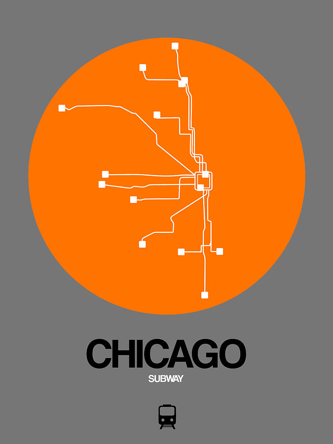 Chicago Digital Art - Chicago Orange Subway Map by Naxart Studio