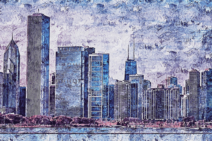 Chicago Panorama - 09 Painting by AM FineArtPrints