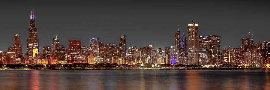 Chicago Panorama at Night Photograph by Rob Franklin - Fine Art America