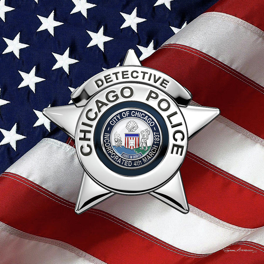 Chicago Police Department Badge -  C P D  Detective Star over American Flag Digital Art by Serge Averbukh