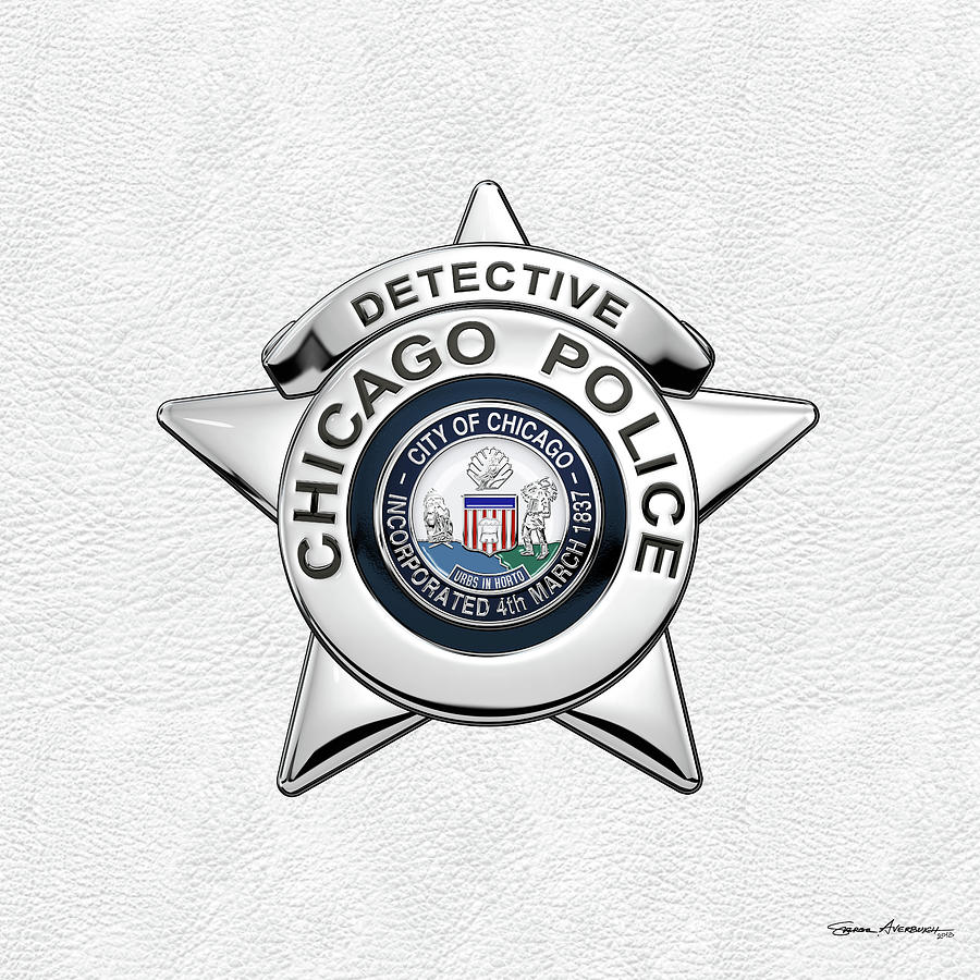 Chicago Police Department Badge -  C P D  Detective Star over White Leather Digital Art by Serge Averbukh