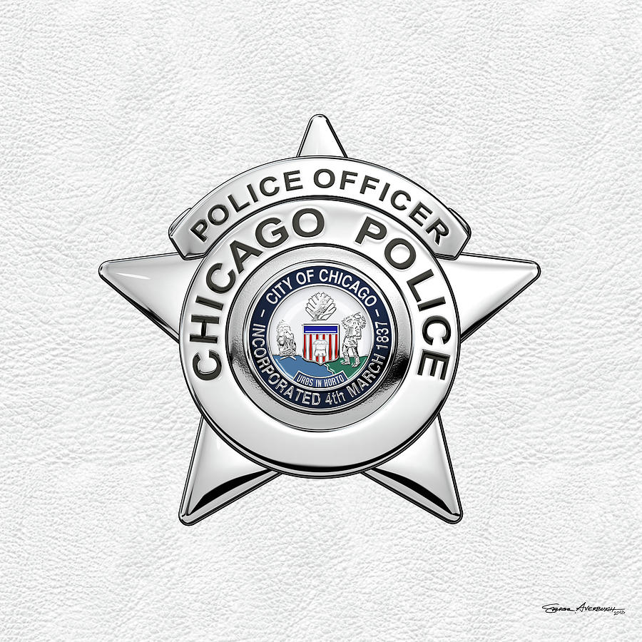 Chicago Police Department Badge -  C P D   Police Officer Star over White Leather Digital Art by Serge Averbukh