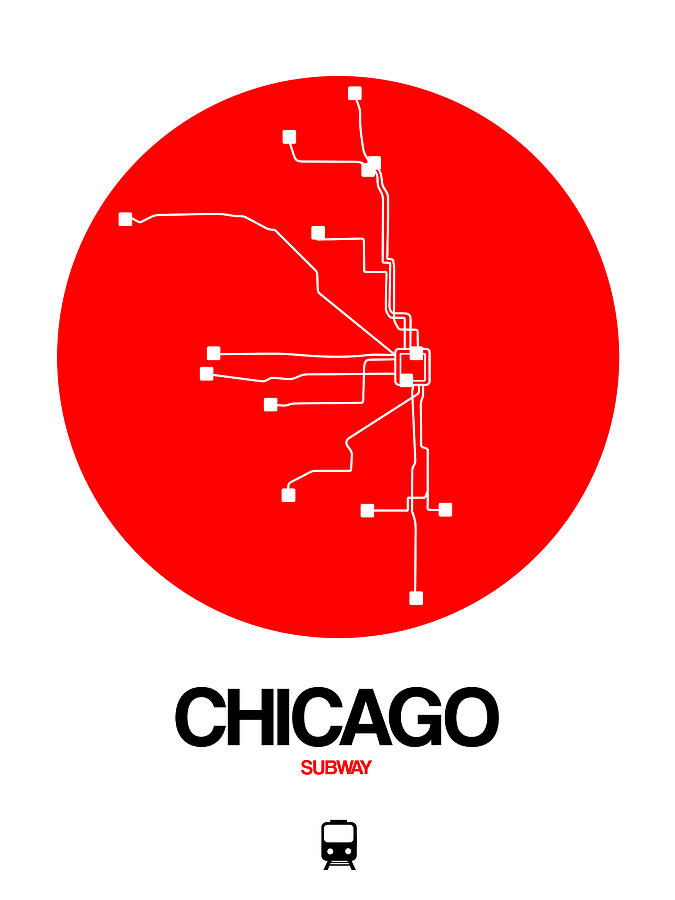 Chicago Digital Art - Chicago Red Subway Map by Naxart Studio