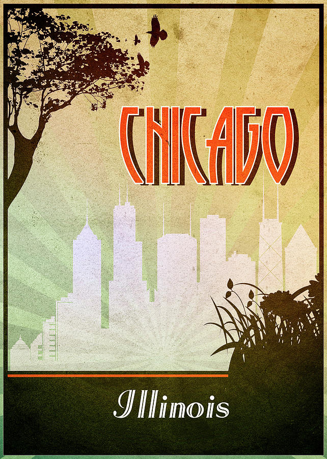 Chicago Retro Poster Digital Art by Dim Dom - Fine Art America