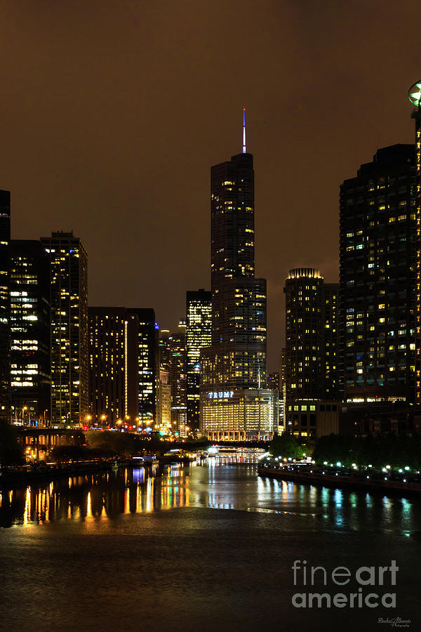 Chicago River Night Storm Photograph by Jennifer White