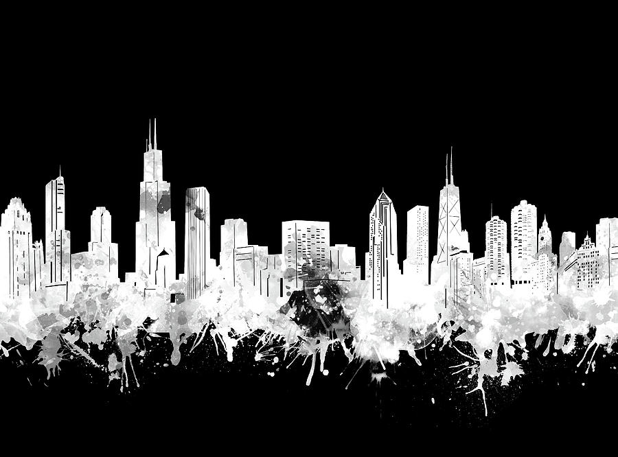 Chicago Skyline Black And White 2 Digital Art