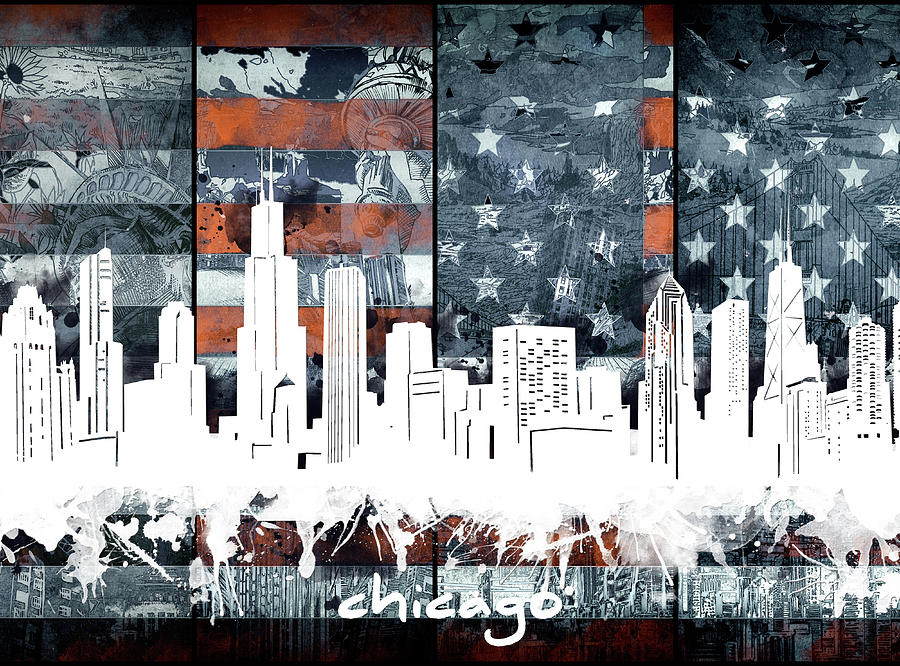 Chicago Skyline Flag 2 Digital Art