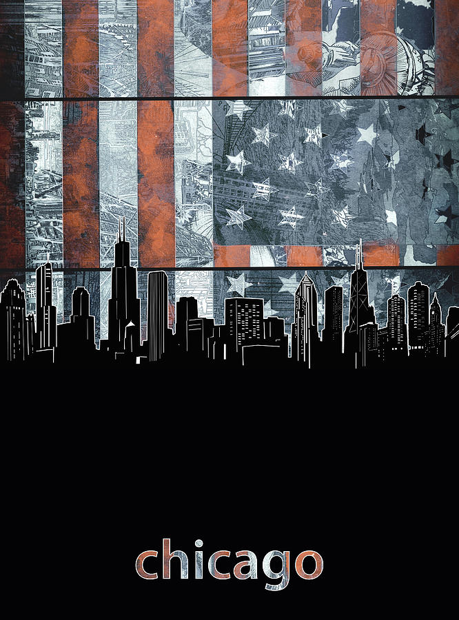 Chicago Skyline Flag 3 Digital Art