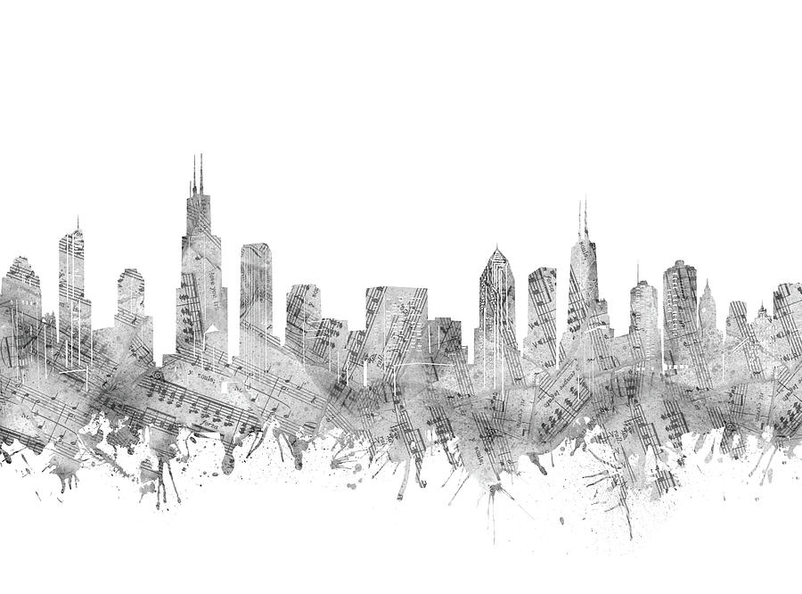 Chicago Skyline Music Notes Digital Art