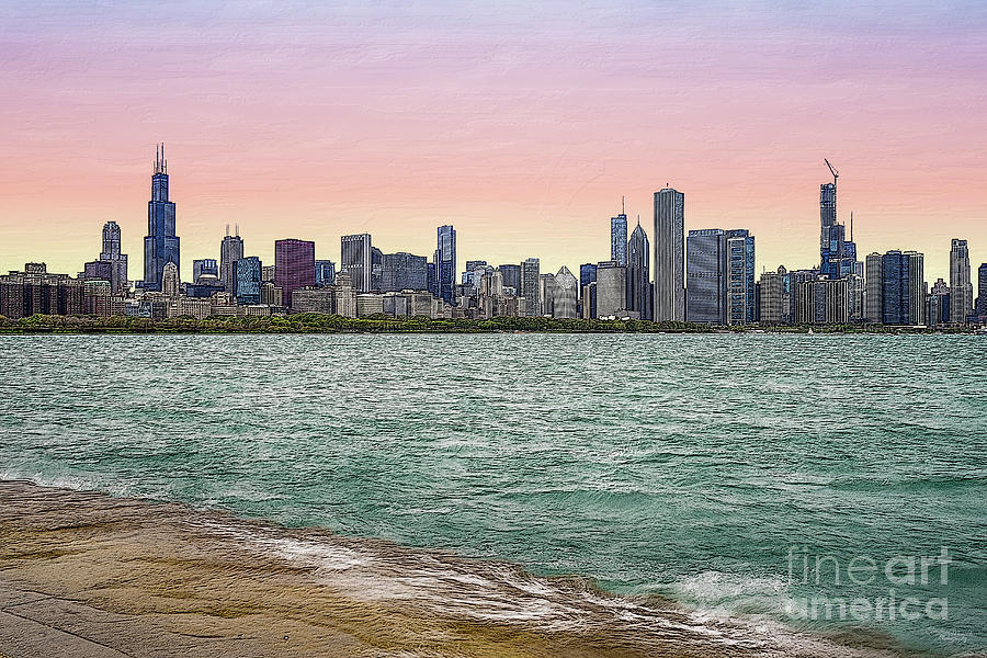 Chicago Skyline Painterly Mixed Media by Jennifer White