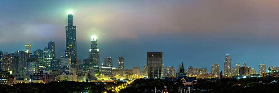 Chicago Skyline Photograph - Chicago Skyline Panorama at Dusk by Gregory Ballos