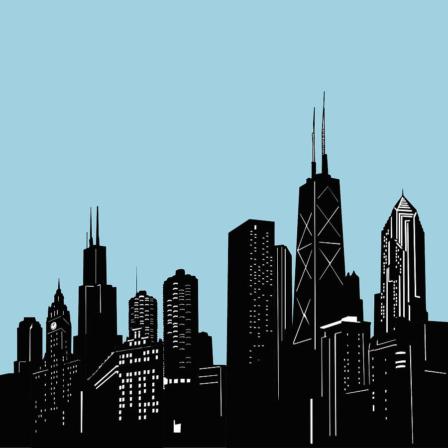 Chicago Skyline Panorama Blue 2 Digital Art