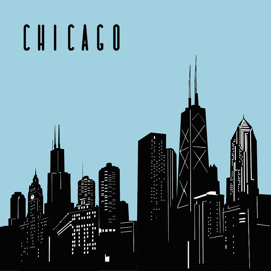 Chicago Skyline Panorama Blue Digital Art