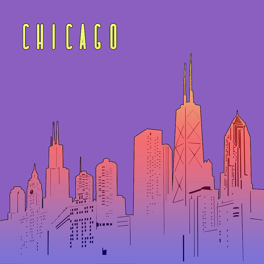 Chicago Skyline Panorama Purple Digital Art