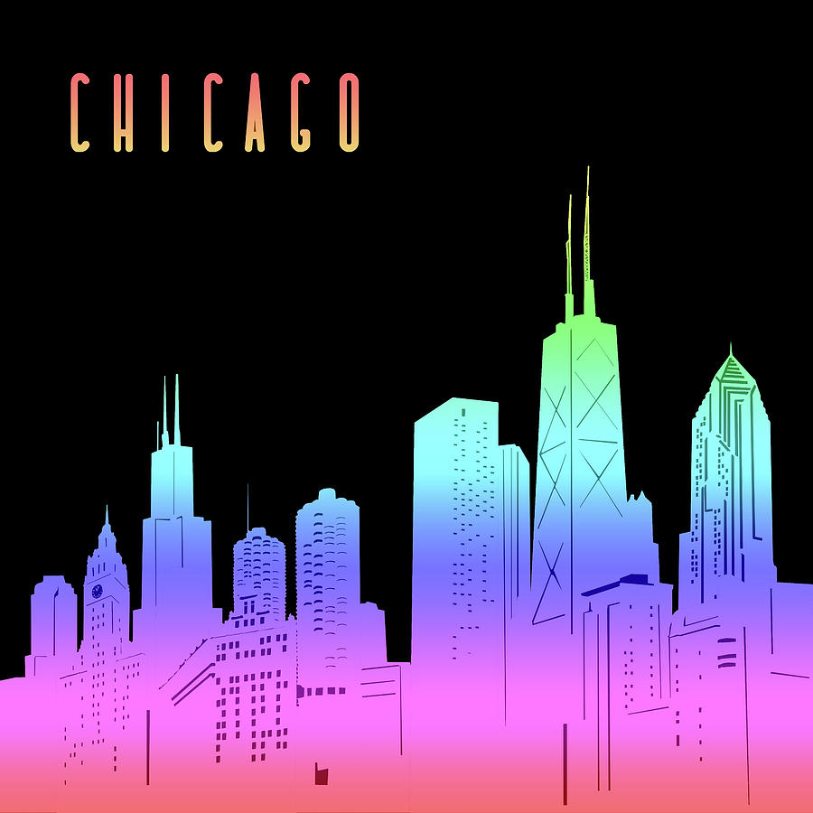 Chicago Skyline Panorama Rainbow Digital Art