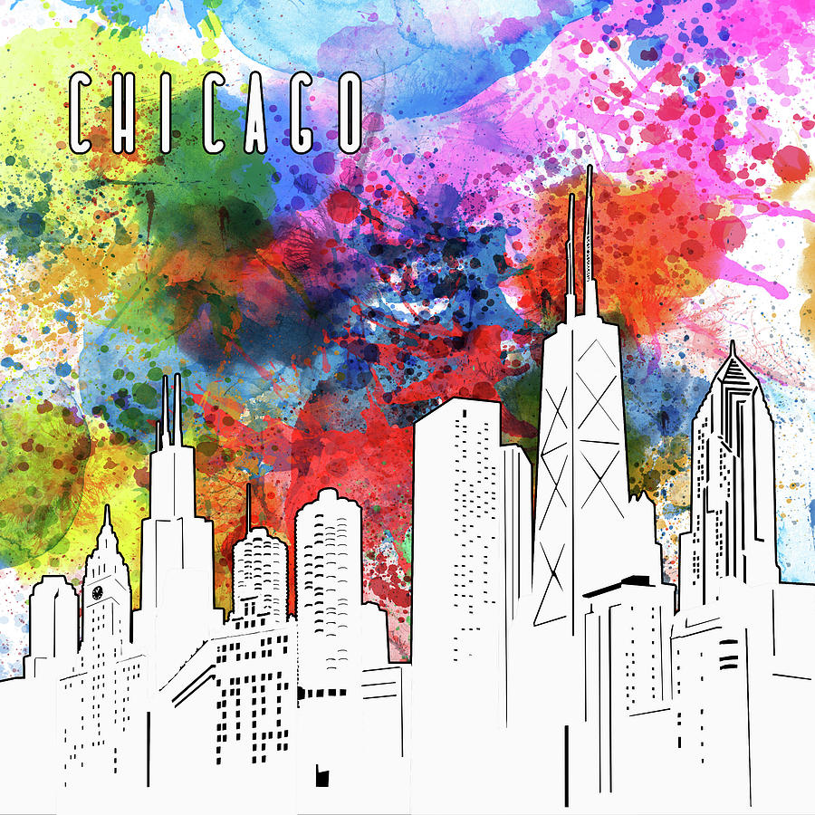 Chicago Skyline Panorama Watercolor Digital Art