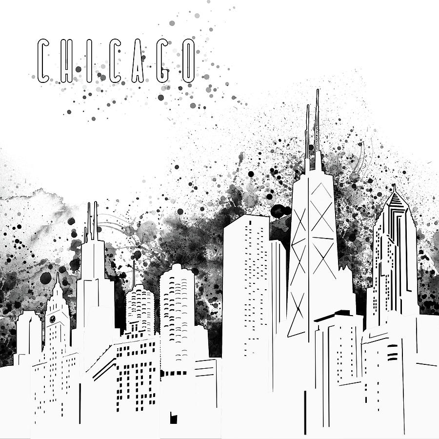 Chicago Skyline Panorama White Digital Art