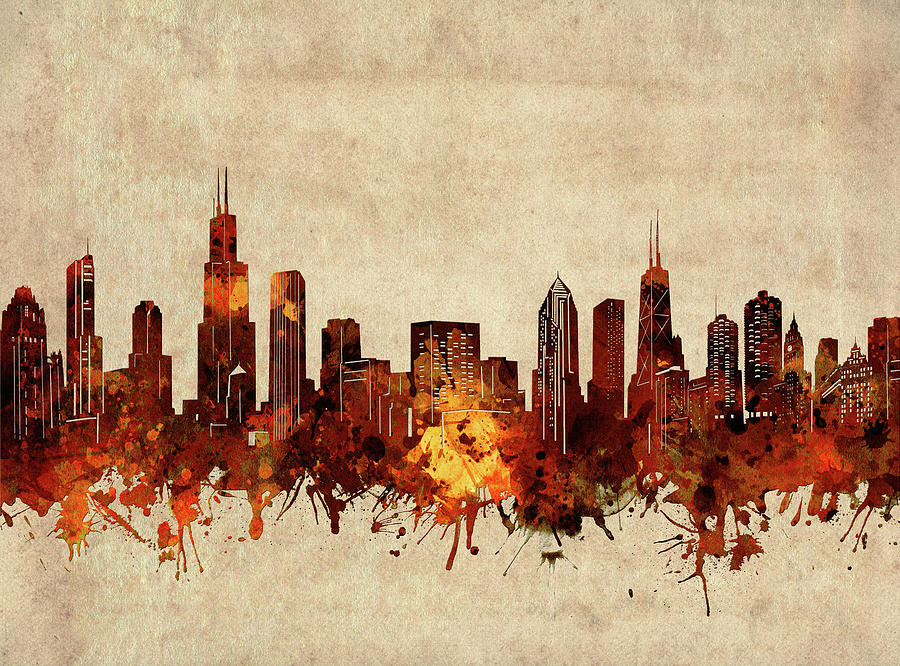 Chicago Skyline Sepia Digital Art