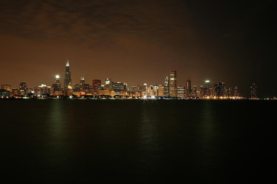 Chicago Skyline Under Cloudy Night Photograph by Ekash