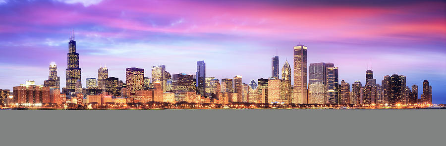 Chicago Skyline Viewed At Dusk, Illinois Photograph by Travelpix Ltd