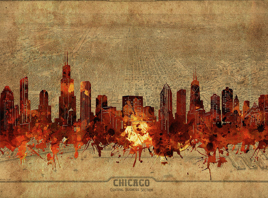 Chicago Skyline Digital Art - Chicago Skyline Vintage 2 by Bekim M