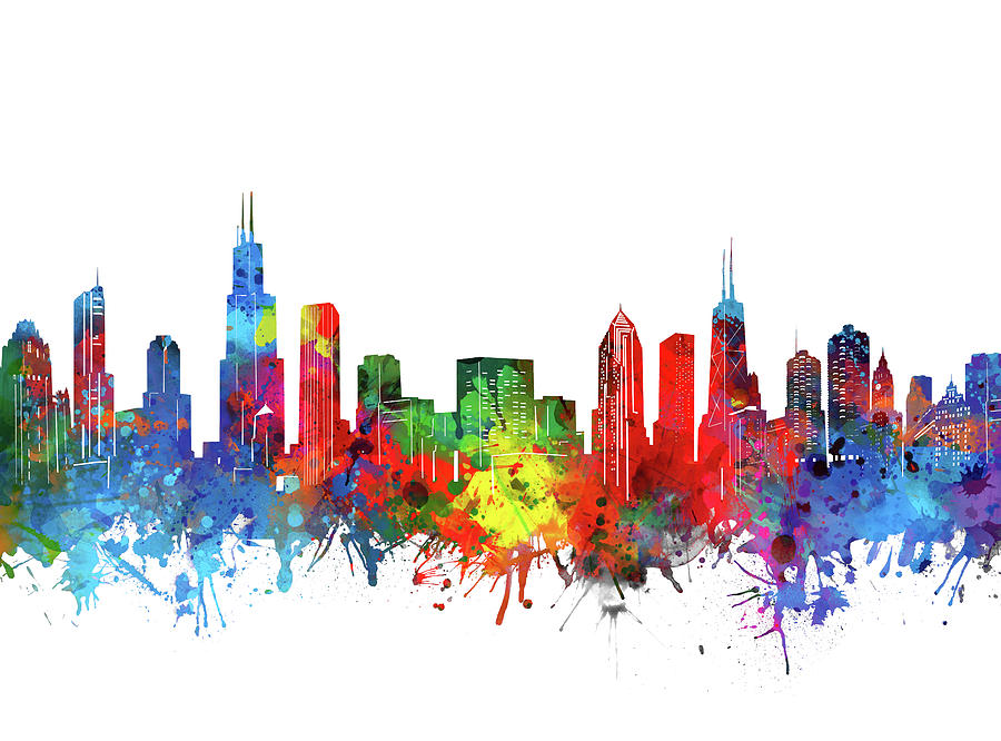 Chicago Skyline Watercolor Digital Art