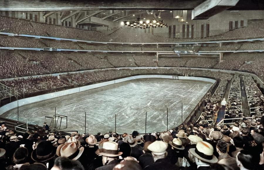 Chicago Stadium Prepared For A Chicago Blackhawks Game in 1930 colorized by Ahmet Asar colorized by  Painting by Celestial Images