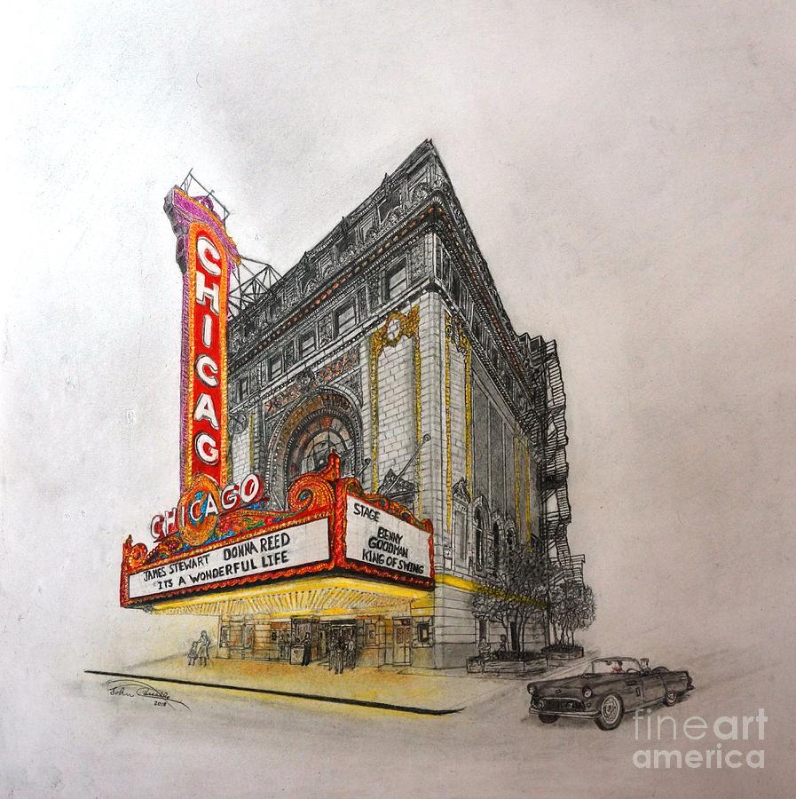Chicago Theater Drawing by J Carsello Pixels