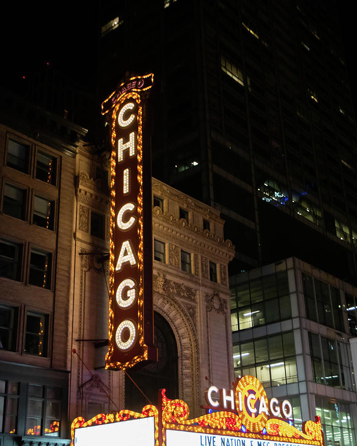 Chicago Theater Sign At Night Photograph