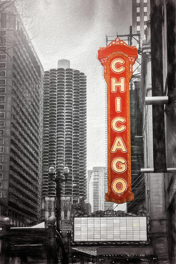 Chicago Theatre Sign Chicago Black and White Photograph by Carol Japp