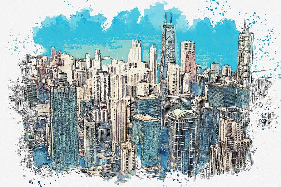Chicago -  Watercolor By Adam Asar Painting