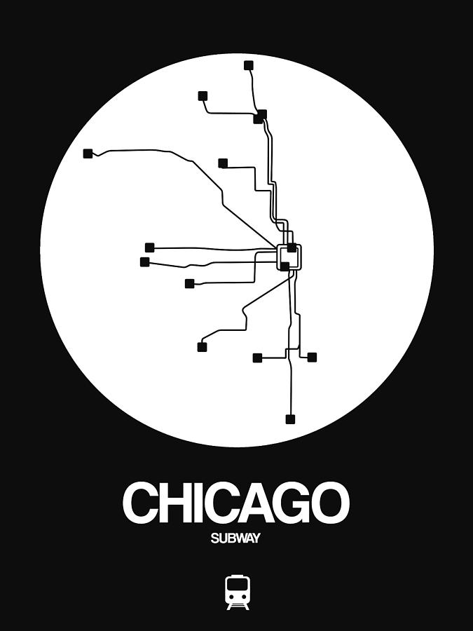 Chicago Digital Art - Chicago White Subway Map by Naxart Studio
